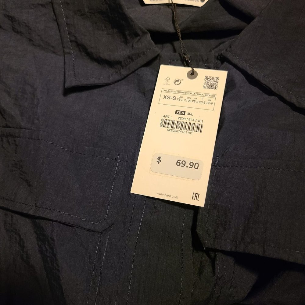 ZARA PARACHUTE BLOUSE WITH POCKETS BLACK SIZE XS  2208/674 - Picture 3 of 3